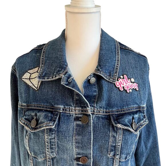 Old Navy Jean Jacket Custom Embellished Size XXL Heavy Beading Applique - Picture 2 of 9